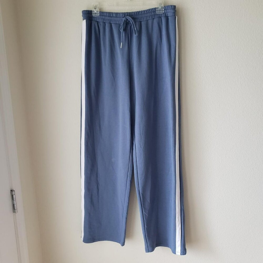 No Boundaries Blue Track Pants with White Stripes